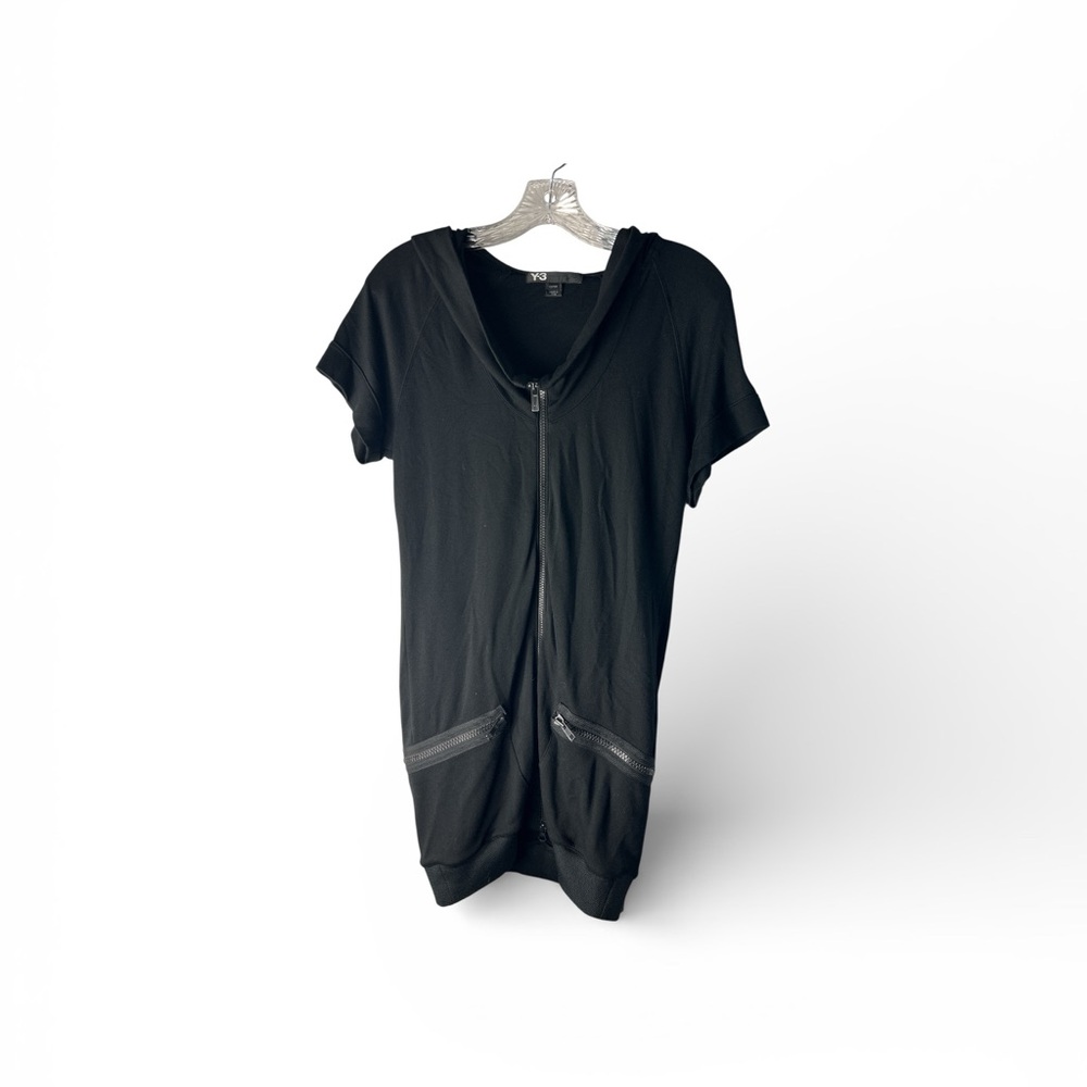 YOHJI YAMAMOTO Y-3 Black Short Sleeve Zip-Up Dress Size XS